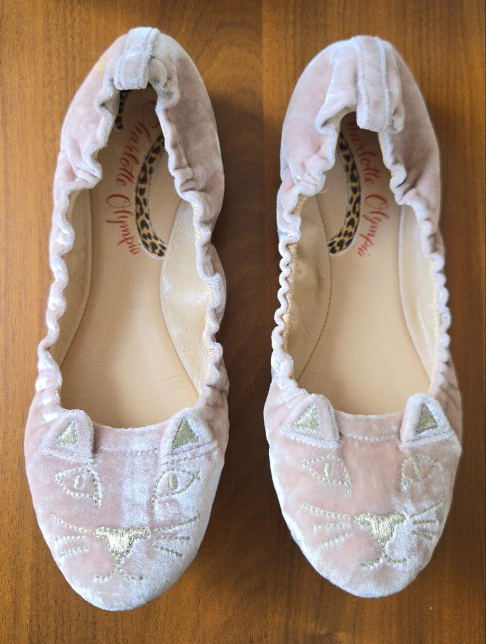 Charlotte Olympia Velvet Pink Kitty Flats Ballerina Cat Slipper